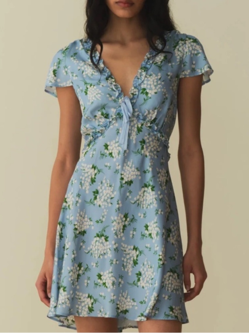 Doen Light Blue Floral Tie-Front Mini Dress